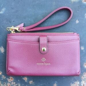 Nanette Lepore Goldtone & Maroon Textured Faux Leather Wristlet Clutch